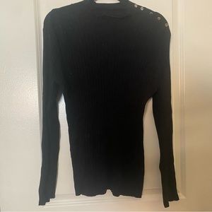 (NWOT) New York & Company Black Ribbed Top, Silver Button Detail, Large